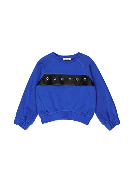 Panço Kız Çocuk Deri ve Kuş Gözü Detaylı Mavi Sweatshirt - S000253398-23710