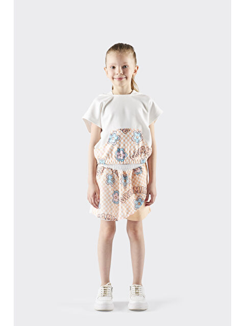 Panço Kız Çocuk Desenli Kanguru Cepli Kapüşonlu Ekru Sweatshirt - S000270075-19965