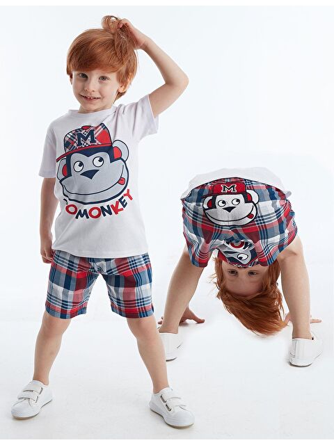 Denokids Monkey Ekose Erkek Şort Takım - S000009506-23173