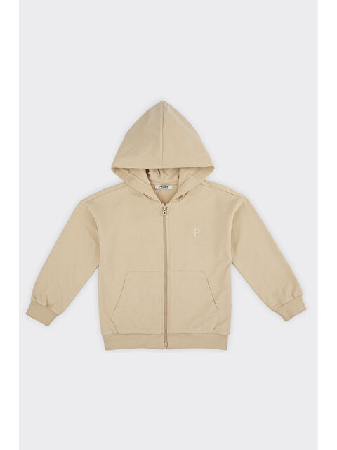 Panço Unisex Çocuk Fermuarlı Bej Sweatshirt - S000269524-19928