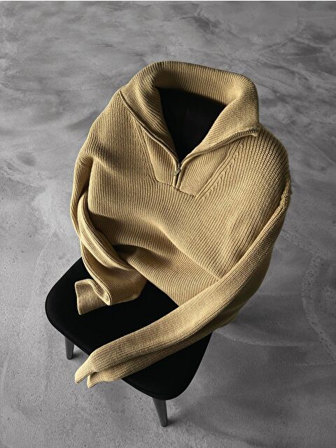 Abluka Online Erkek Yarım Fermuarlı Örme Kazak Bej - S000118412-19928