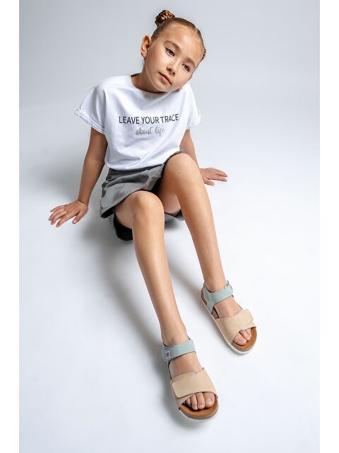 Mnpc Unisex Çocuk Sarı-Su Yeşili Hakiki Deri Mantar Tabanlı Günlük  Çocuk Sandalet - S000366116-2523