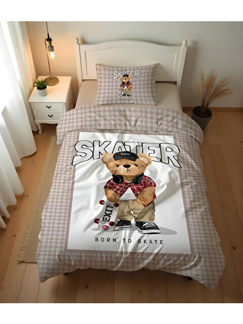 Evmila Tedy Desenli Çarşafsız 2 li Takım Baskılı Tek Kişilik Nevresim Takımı 160x220 cm - S000336286-23173