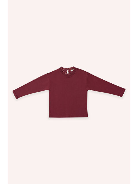 Panço Kız Çocuk Yakası Fırfır Detaylı Bordo Sweatshirt - S000318428-19951