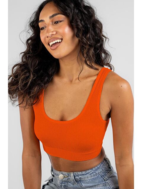 Madmext Turuncu Askılı Basic Crop Top Bluz Mg1757 - S000030931-20013
