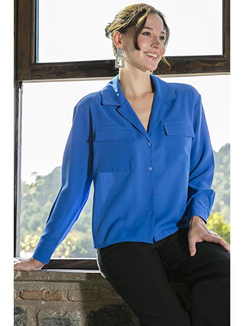 Lela V Yaka Çift Cepli Regular Fit Dokuma Gömlek 611Go00016 - S000086814-23710