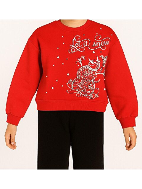 Little Star Kız Çocuk 3 İplik Şardonlu Let It Snow Sweatshirt – 8/12 Yaş - S000317859-20045