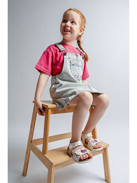 Mnpc Kız Çocuk Beyaz Hakiki Deri Mantar Tabanlı Günlük Çocuk Sandalet - S000366125-20063