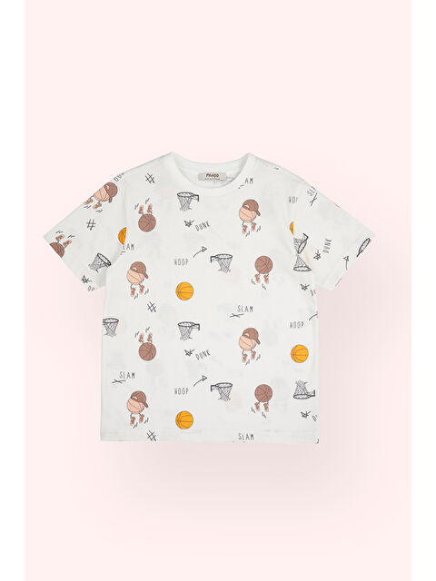 Panço Erkek Çocuk Baskılı Ekru Tişört - S000393765-19965
