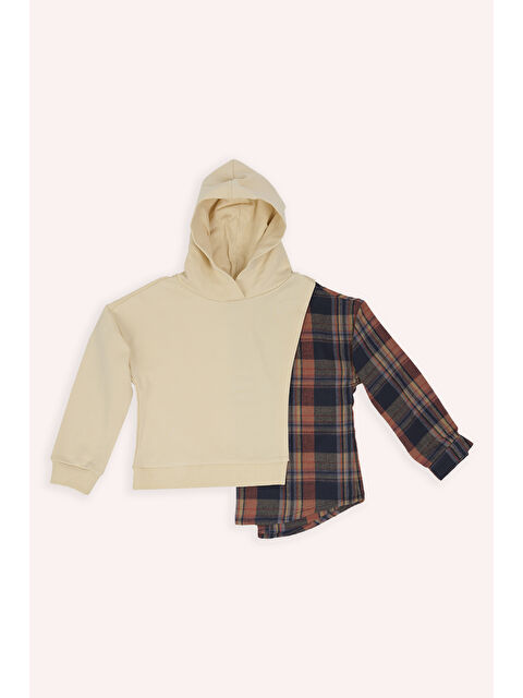 Panço Kız Çocuk Asimetrik Parça Detaylı Bej Sweat - S000333711-19928
