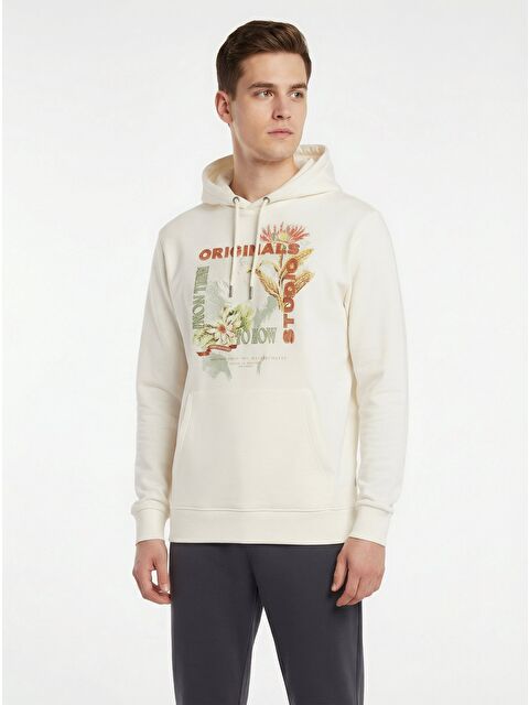 Jack & Jones Lucca Graphic Erkek Ekru Kapüşonlu Sweatshirt