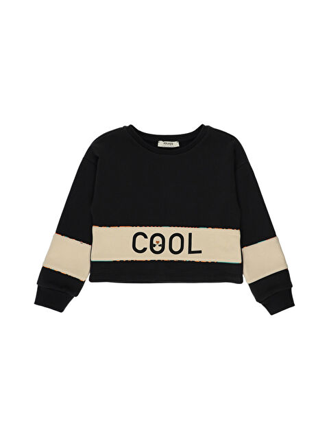 Panço Kız Çocuk Baskı Detaylı Siyah Sweatshirt - S000253466-19351