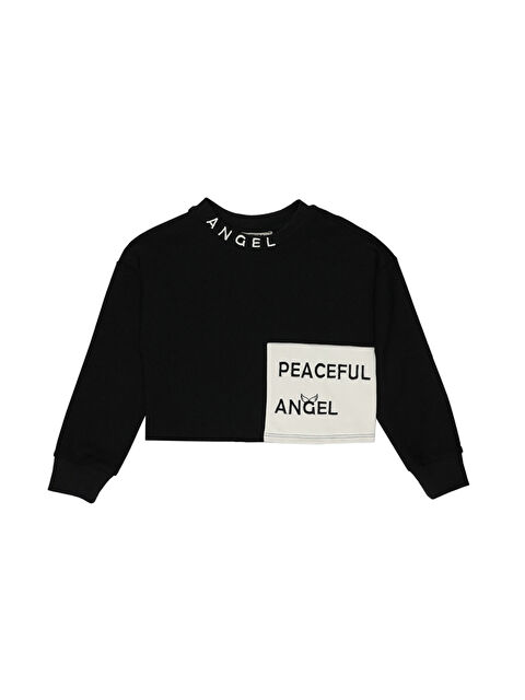 Panço Kız Çocuk Nakış Detaylı Siyah Sweatshirt - S000253572-19351