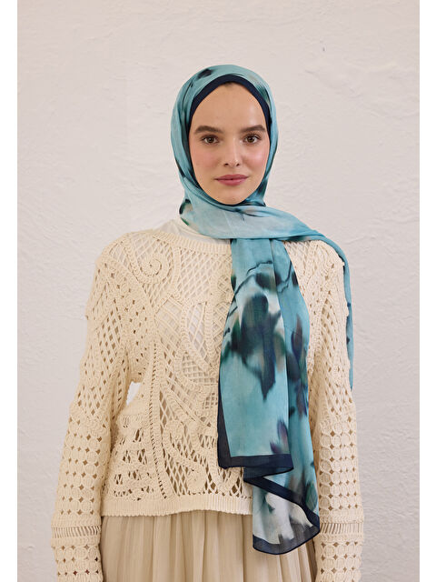 Fresh Scarfs Dark Flora Desen Rami Şal Mavi