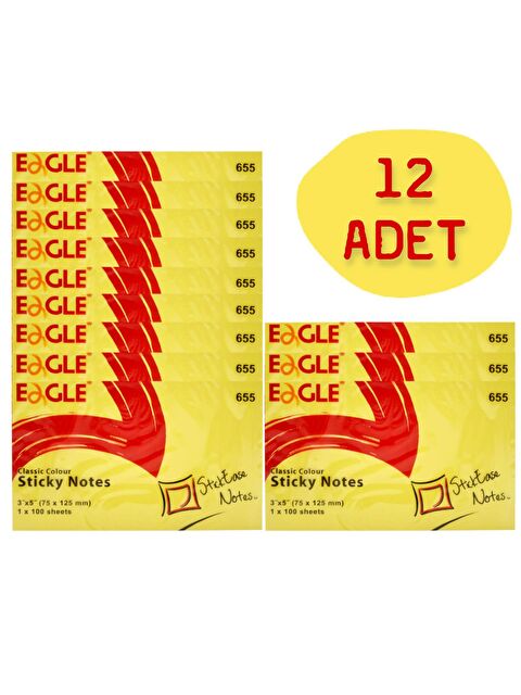 Eagle 75x125 mm Klasik Renk Yapışkanlı Not Kağıdı 100 Yaprak Sarı (655) 12 Adet - S000075954-20072