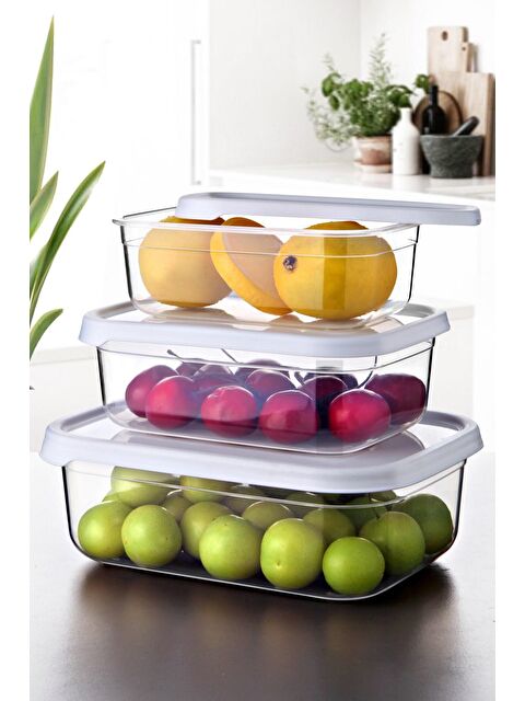 Nandy Home 3'lü Set Embox Dikdörtgen Erzak, Gıda Saklama Kabı BEYAZ - S000013200-23173