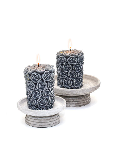 Missi 2li Gri Gül Kabartmalı 7X8 Mum Seti - S000084803-20600