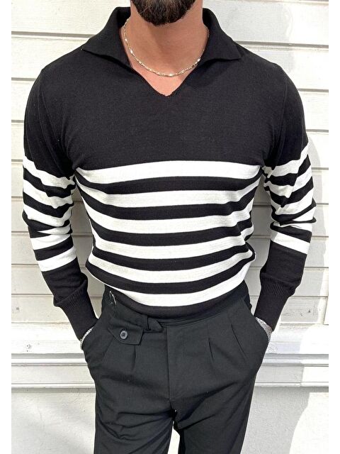 Tarz Cool Erkek Çizgili Polo Yaka Triko Kazak - S000147122-19351