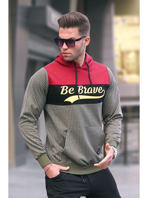 Madmext Kapüşonlu Çizgili Erkek Hoodie Haki 2815 - S000051169-18547
