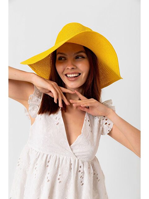 Luminos Butik Sarı Geniş Hasır Şapka Hsr2005