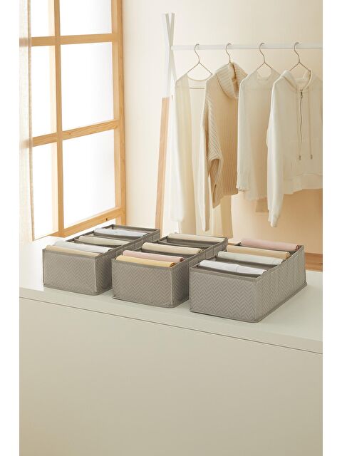Ocean Home Textile 3'lü 7 Bölmeli Gri Balıksırtı Çekmece Düzenleyici Set - S000121586-20600