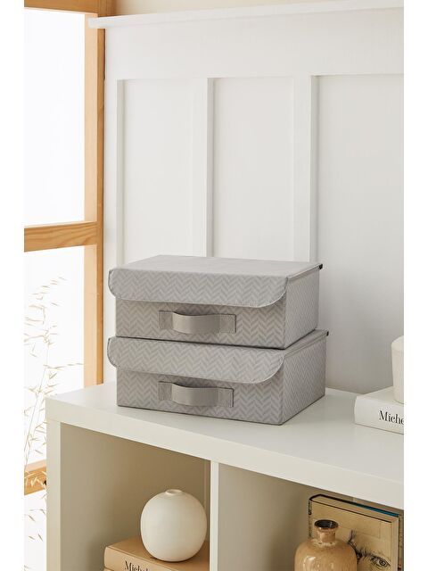 Ocean Home Textile 2'li Gri Balıksırtı Kapaklı Kutu Set 30 x 23 x 11 cm - S000149312-20600