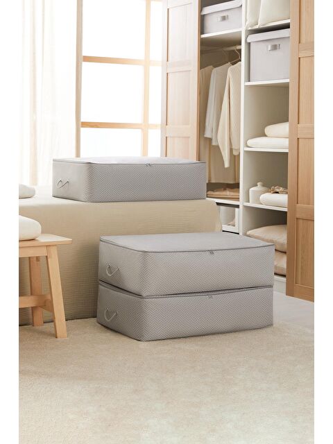 Ocean Home Textile 3'lü Mega Boy Gri Balıksırtı Baza Altı Hurç Set - S000109789-20600