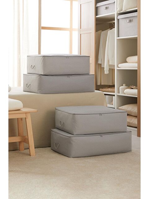 Ocean Home Textile 4'lü Gri Balıksırtı Baza Altı Hurç Set - S000109790-20600