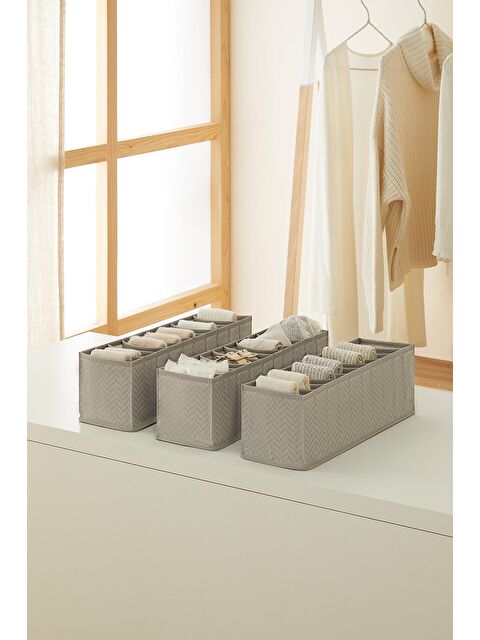 Ocean Home Textile 3'lü 10 Bölmeli Gri Balıksırtı Çekmece Düzenleyici Set - S000110566-20600