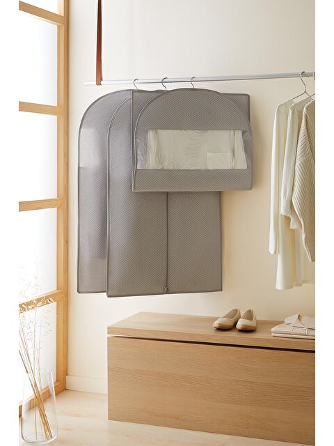 Ocean Home Textile 3'lü Gri Balıksırtı Elbise Kılıfı Set - S000119169-20600