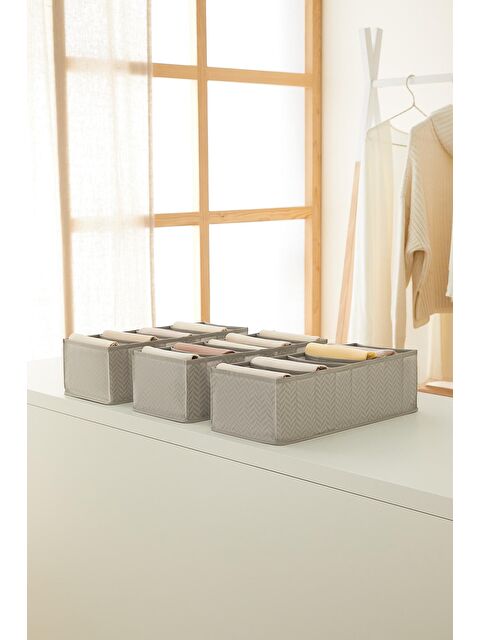Ocean Home Textile 3'lü 8 Bölmeli Gri Balıksırtı Çekmece Düzenleyici Set - S000120359-20600