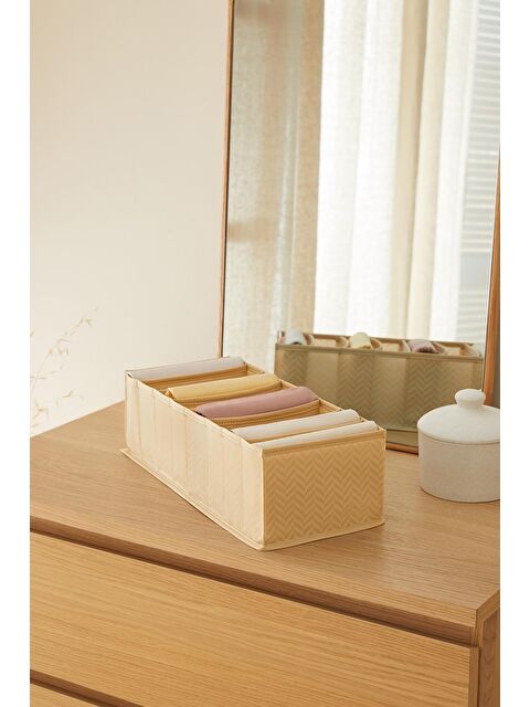 Ocean Home Textile 8 Bölmeli Bej Balıksırtı Çekmece Düzenleyici 17 x 41,5 x 12 cm - S000106252-19928