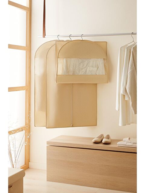 Ocean Home Textile 3'lü Bej Balıksırtı Elbise Kılıfı Set - S000119170-19928