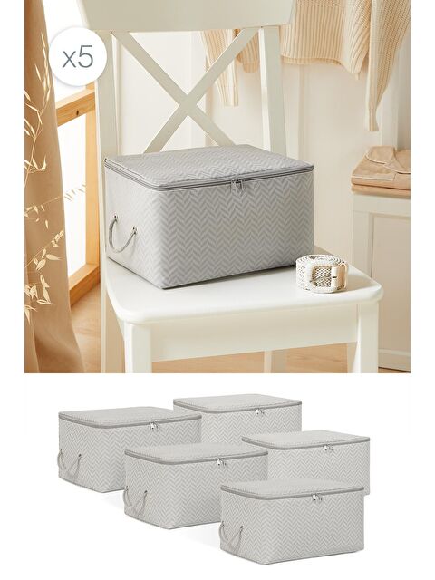 Ocean Home Textile 5'li Küçük Boy Gri Balıksırtı Hurç Set 30 x 22 x 18 cm - S000091360-20600