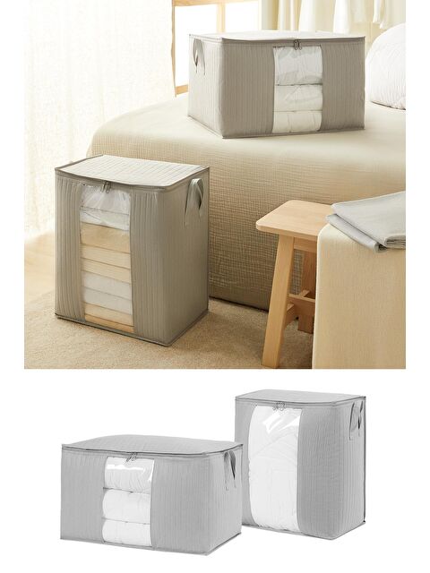 Ocean Home Textile 2'li Pvc Pencereli Gri Renk Kapitone Hurç Set - S000091468-20600