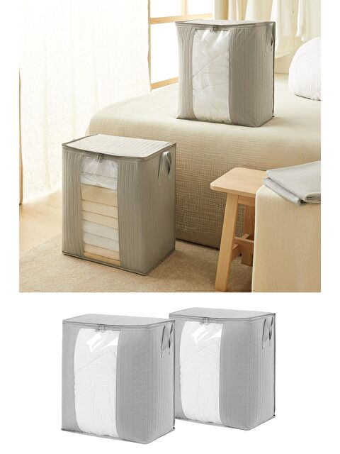 Ocean Home Textile 2'li Pvc Pencereli Gri Renk Kapitone Hurç Set - S000091567-20600