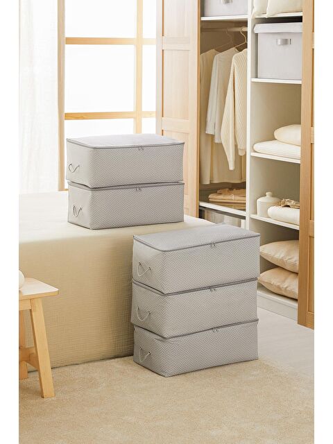 Ocean Home Textile 5'li Orta Boy Gri Balıksırtı Hurç Set 52 x 28 x 21 cm - S000091565-20600