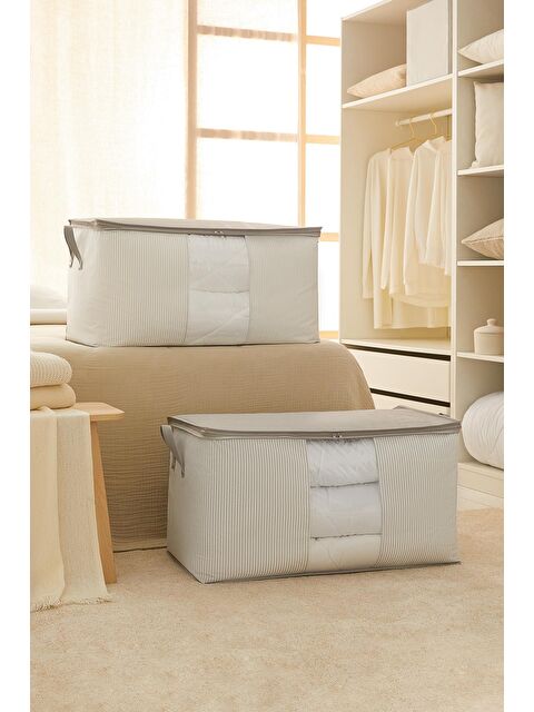 Ocean Home Textile 2'li Mega Boy Pvc Pencereli Stuff & Things Gri Çizgili Hurç Set - S000091326-20600