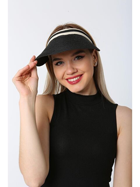 Luminos Butik Siyah Ithal Şeritli Hasır Vizör Şapka Kutulu Gönderim HSR2000