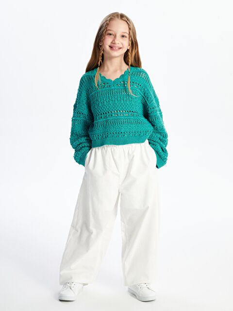 Dexia Cali - Örgü Detaylı Ajur Desen Triko Bluz - Yeşil - S000202399-18194