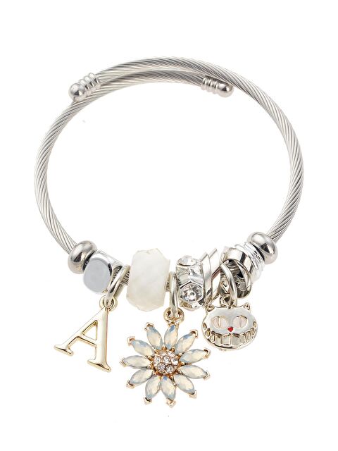 Pelin Aksesuar Krem Çiçek Kedi Figürlü Silver Bileklik - S000052658-23173