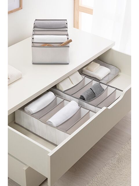 Ocean Home Textile 3'lü 7 Bölmeli Gri Çizgili Çekmece İçi Düzenleyici Set - S000090849-20600