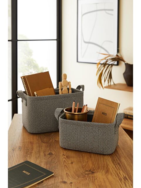 Ocean Home Textile 2'li Antrasit Renk Dokulu Kumaş Sepet Set - S000091443-29666