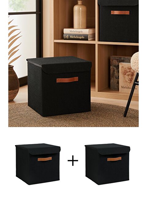 Ocean Home Textile 2'li Siyah Renk Jüt Kapaklı Kutu Set 30 x 30 x 30 cm - S000091258-19351