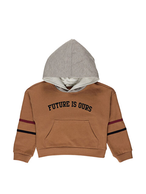Panço Kız Çocuk Kapüşonlu Camel Sweatshirt - S000253520-4557