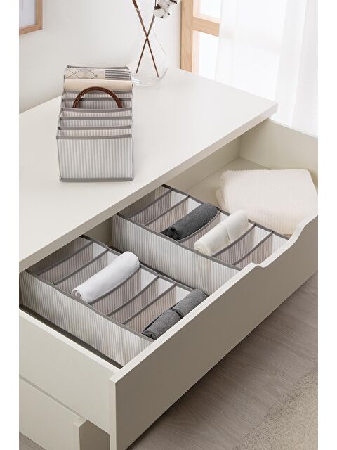 Ocean Home Textile 3'lü 8 Bölmeli Gri Çizgili Çekmece İçi Düzenleyici Set - S000090844-20600