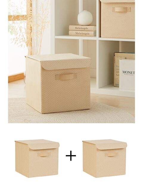 Ocean Home Textile 2'li Bej Balıksırtı Kapaklı Kutu Set 30 x 30 x 30 cm - S000090783-19928