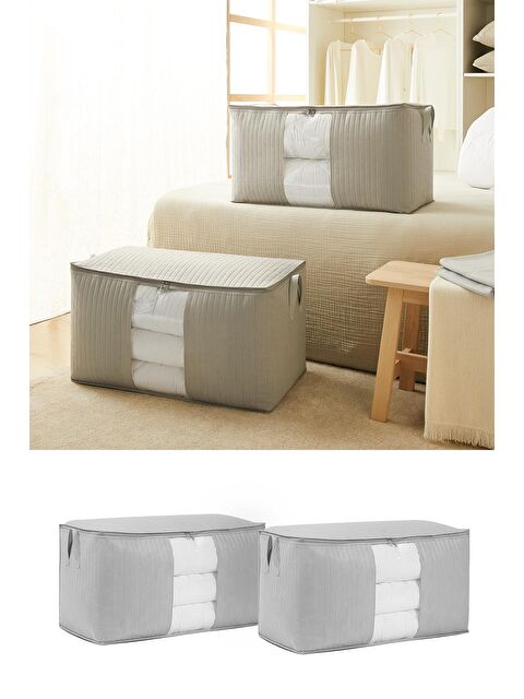 Ocean Home Textile 2'li Mega Boy Pvc Pencereli Gri Renk Kapitone Hurç Set - S000091566-20600