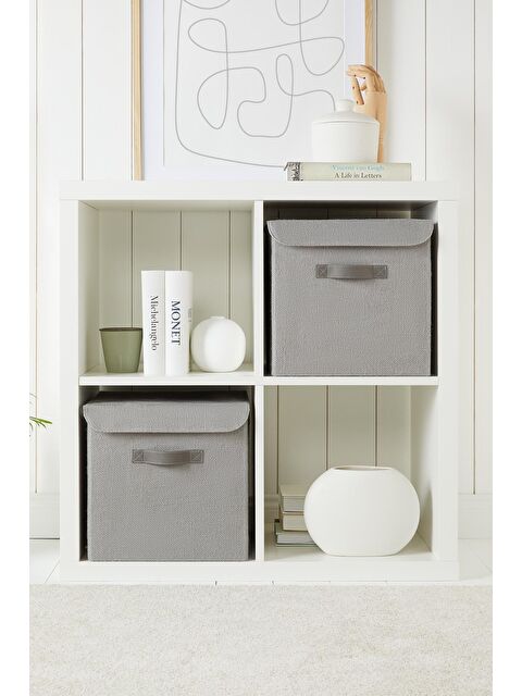 Ocean Home Textile 2'li Gri Renk Jüt Kapaklı Kutu Set 30x30x30 cm - S000090761-20600