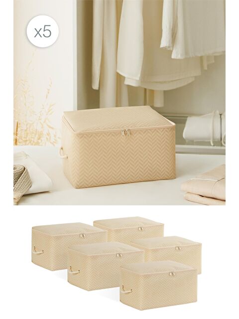 Ocean Home Textile 5'li Küçük Boy Bej Balıksırtı Hurç Set 30 x 22 x 18 cm - S000091557-19928